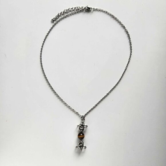Gothic tiger eye chain maile necklace with a small silver chain - Picture 4 of 10